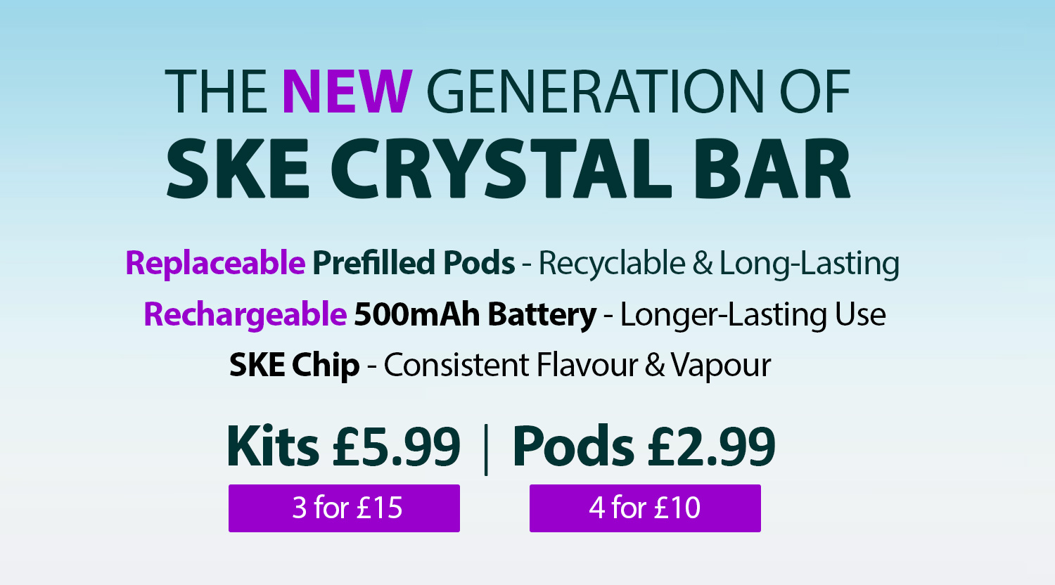 SKE Vape Crystal Bar - The Next Generation - Replaceable, Rechargeable, SKE Chip - £5.99
