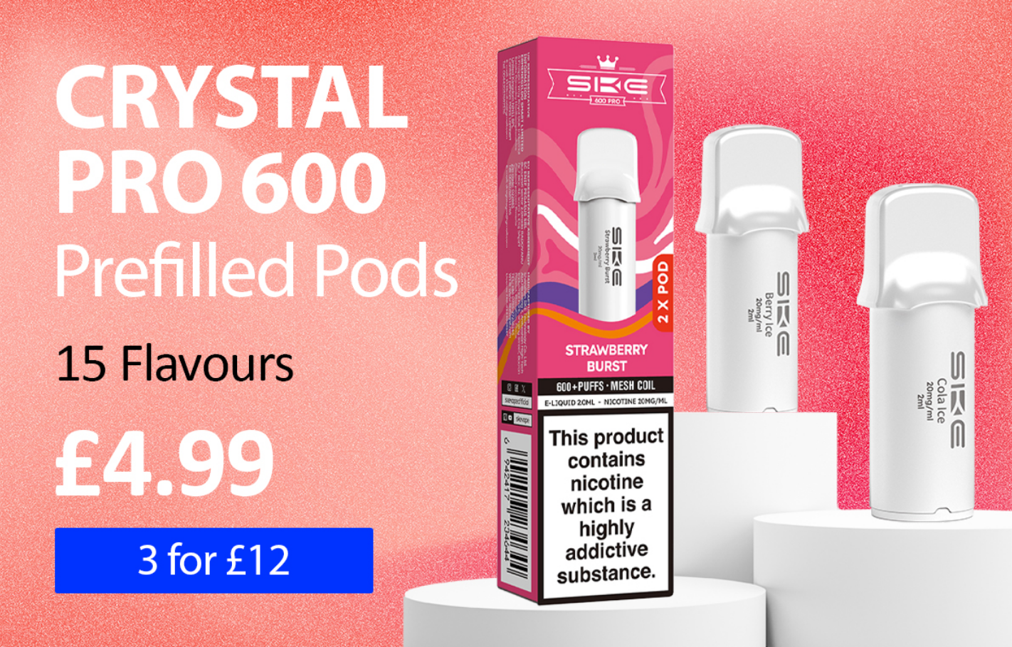 Crystal Pro 600 Prefilled Pods, available for only £4.99 or purchase any 3 for £12.