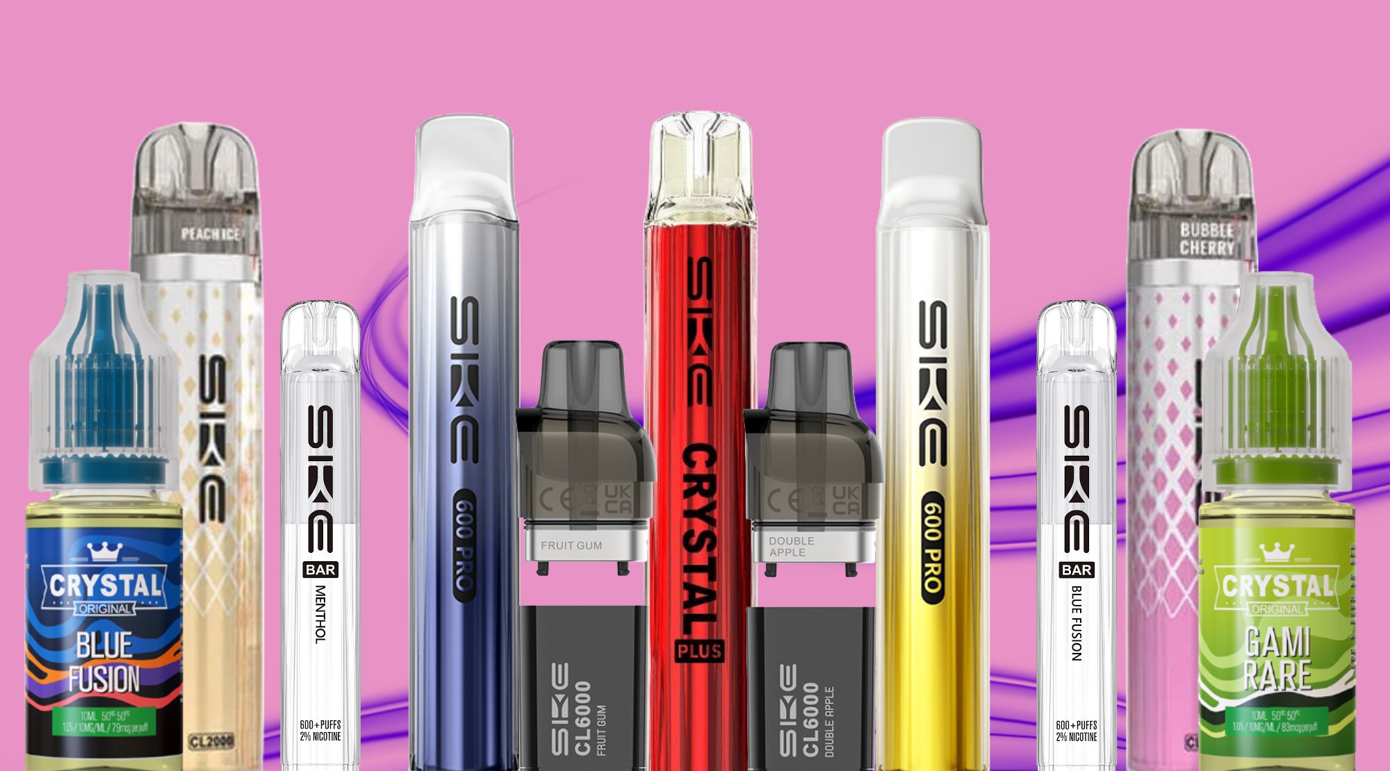 Explore your favourite SKE Crystal Bar flavours in kits, pods and e-liquids.
