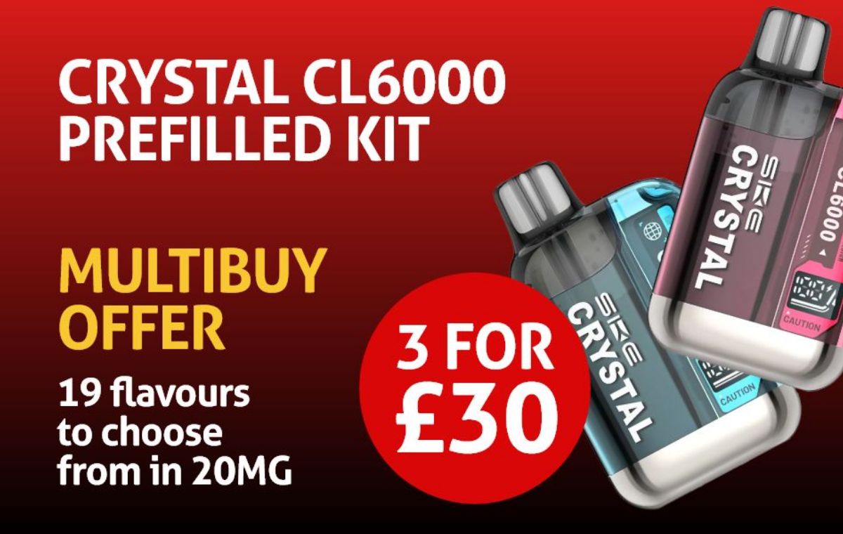 Explore a variety of flavours of Crystal CL6000 prefilled vape kit and purchase any 3 kits for £30.